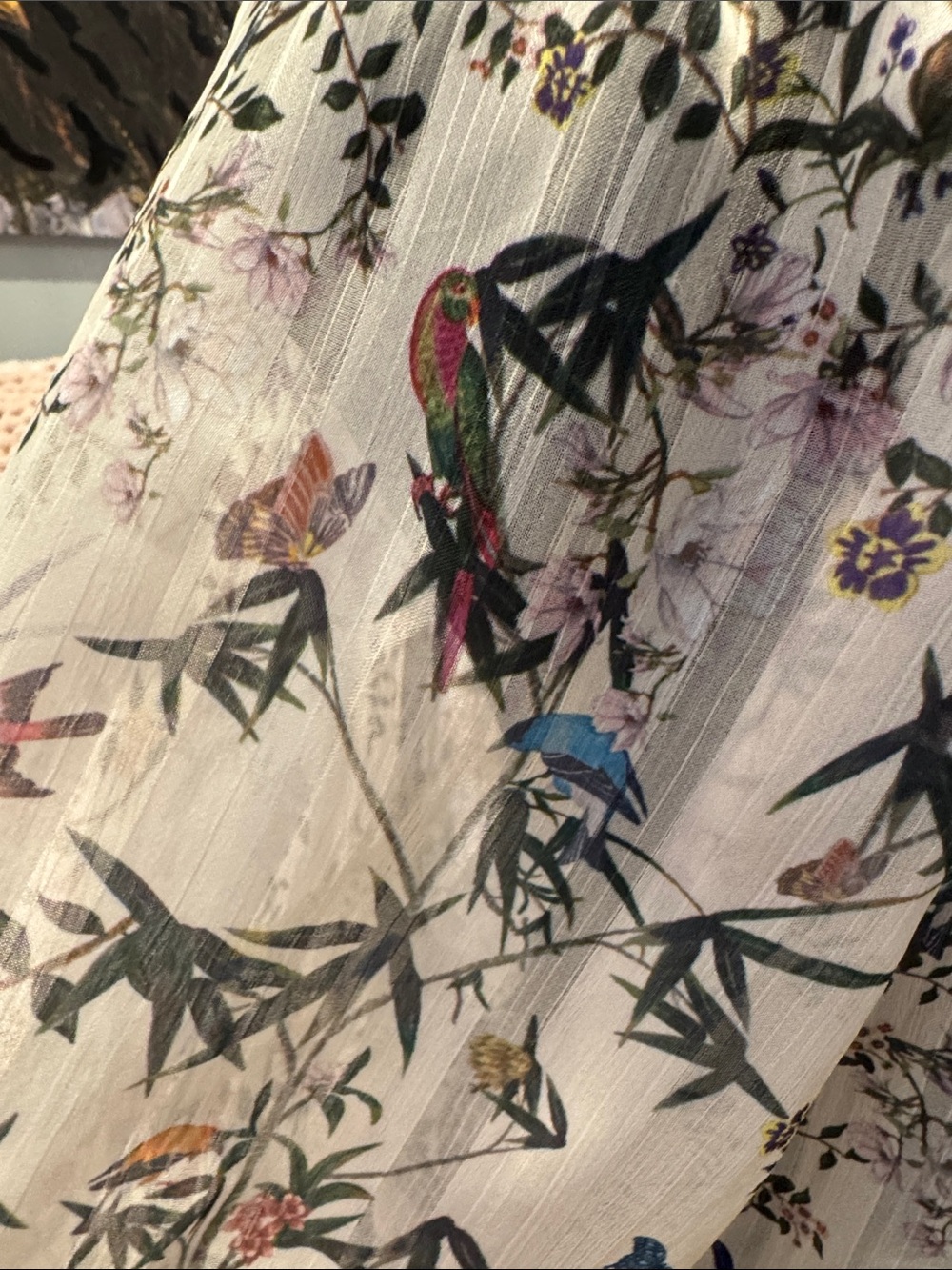 H&M Ivory Sheer Floral Tie-Neck Blouse with Multicolor Print - Picture 5 of 9